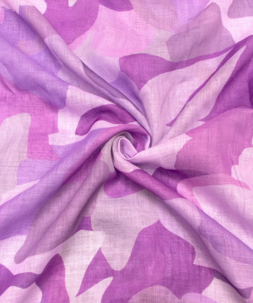 Purple Leaf Print Zari Cotton Linen Fabric
